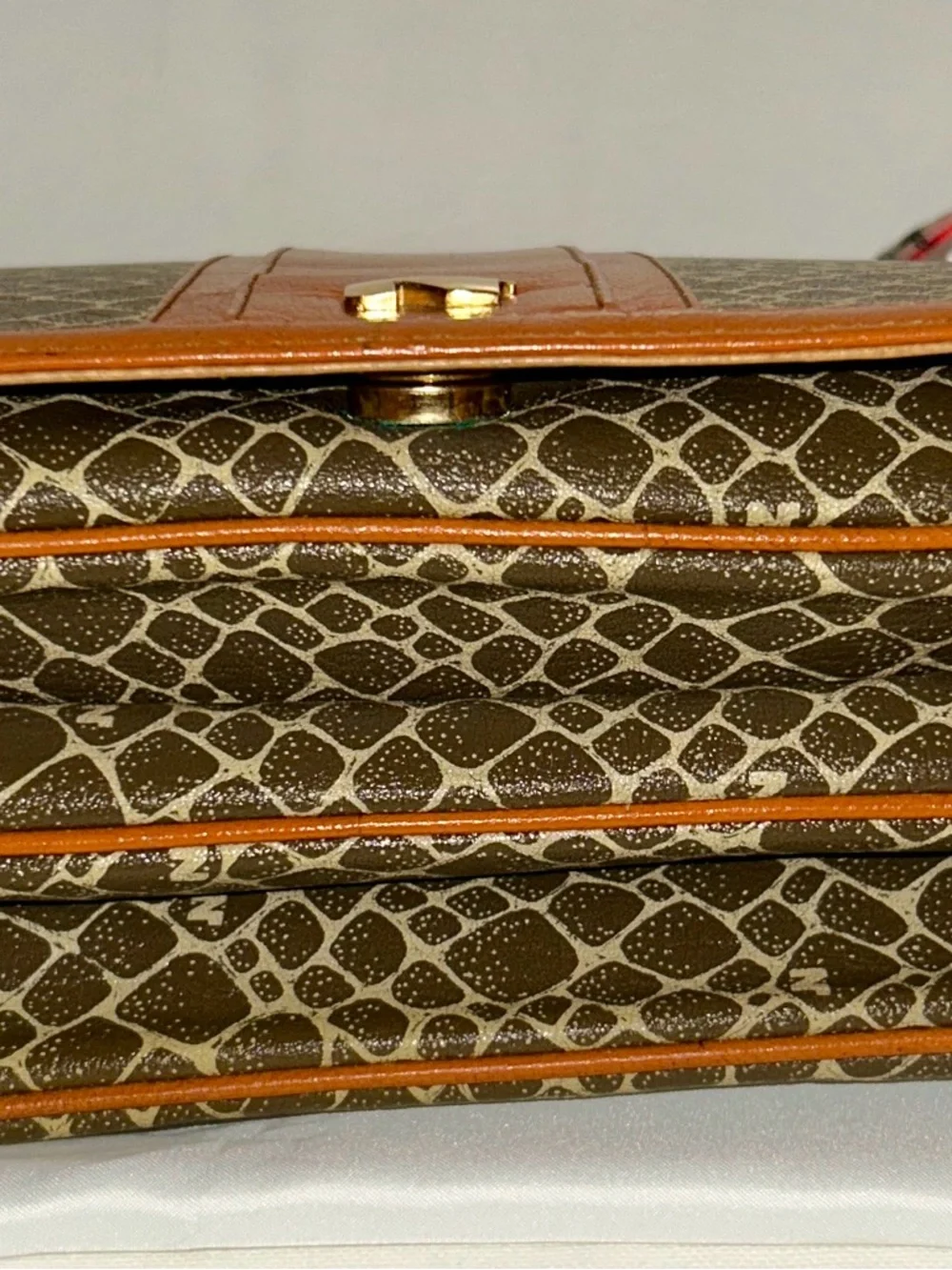 Nina Ricci Brown & Tan Patterned Canvas Satchel with Gold 'N' Logo - Picture 5 of 8